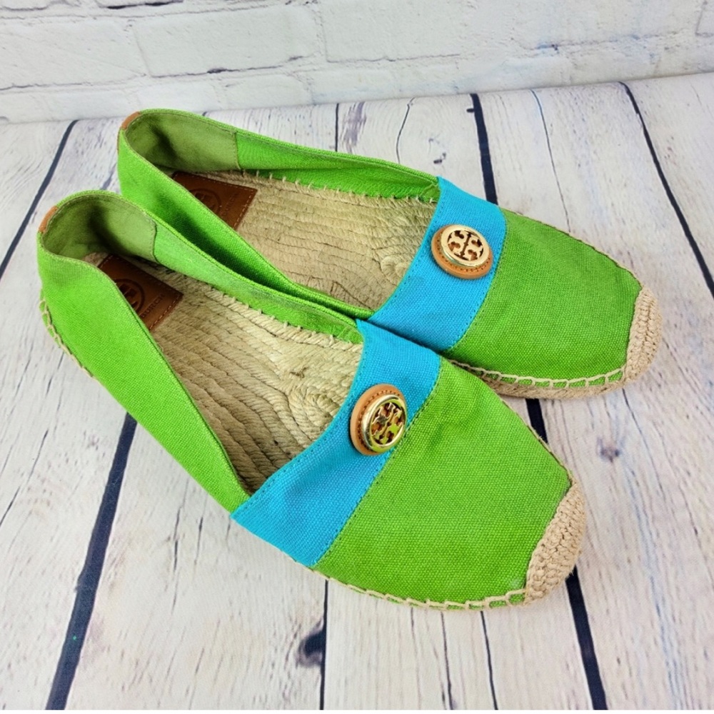 Green and Blue Espadrille Flats with Logo Accent - Women
